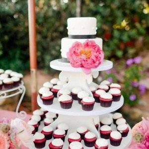 Wedding cake and cupcake display